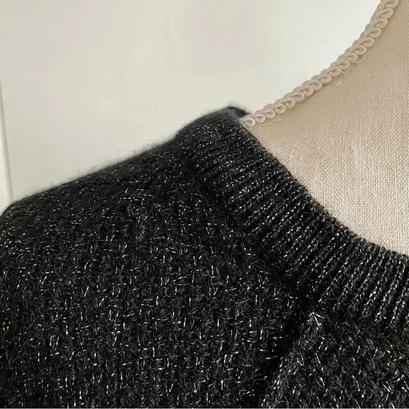 Joie Jolena Wool Cashmere Poncho Sweater XS Black Silver Metallic Shimmer Knit - Picture 5 of 16
